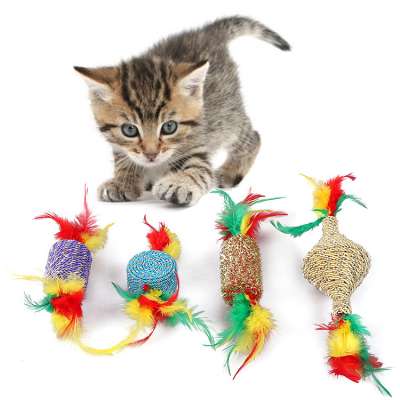 Amazon Hot sale cat products set flexible grasping feather sound ball sisal cat toy