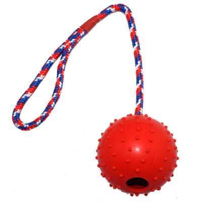 Rubber Eco friendly Funny interactive Tug of War nylon rope dog toy ball